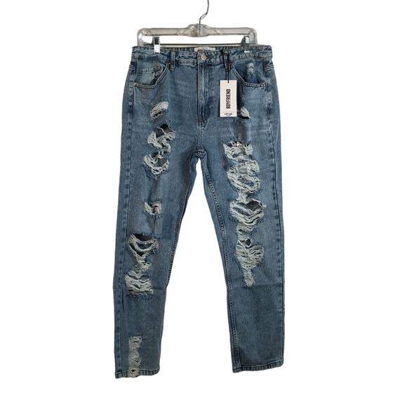 Women's Refuge Denim Boyfriend Mid Rise Distressed Jean, Size 13 - Light Blue - Picture 1 of 11